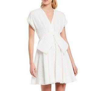 Sachin & Babi Bolton Chevron Bow A-Line Short Sleeve V-Neck Ivory Mini Dress 8